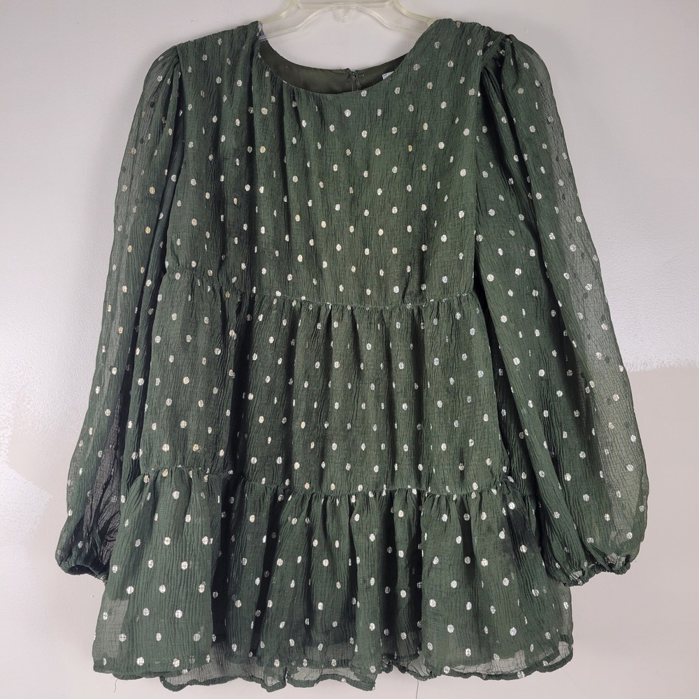 Hayden‎ Los Angeles Green Metallic Polka Dot Tiered Babydoll Tunic Top Small